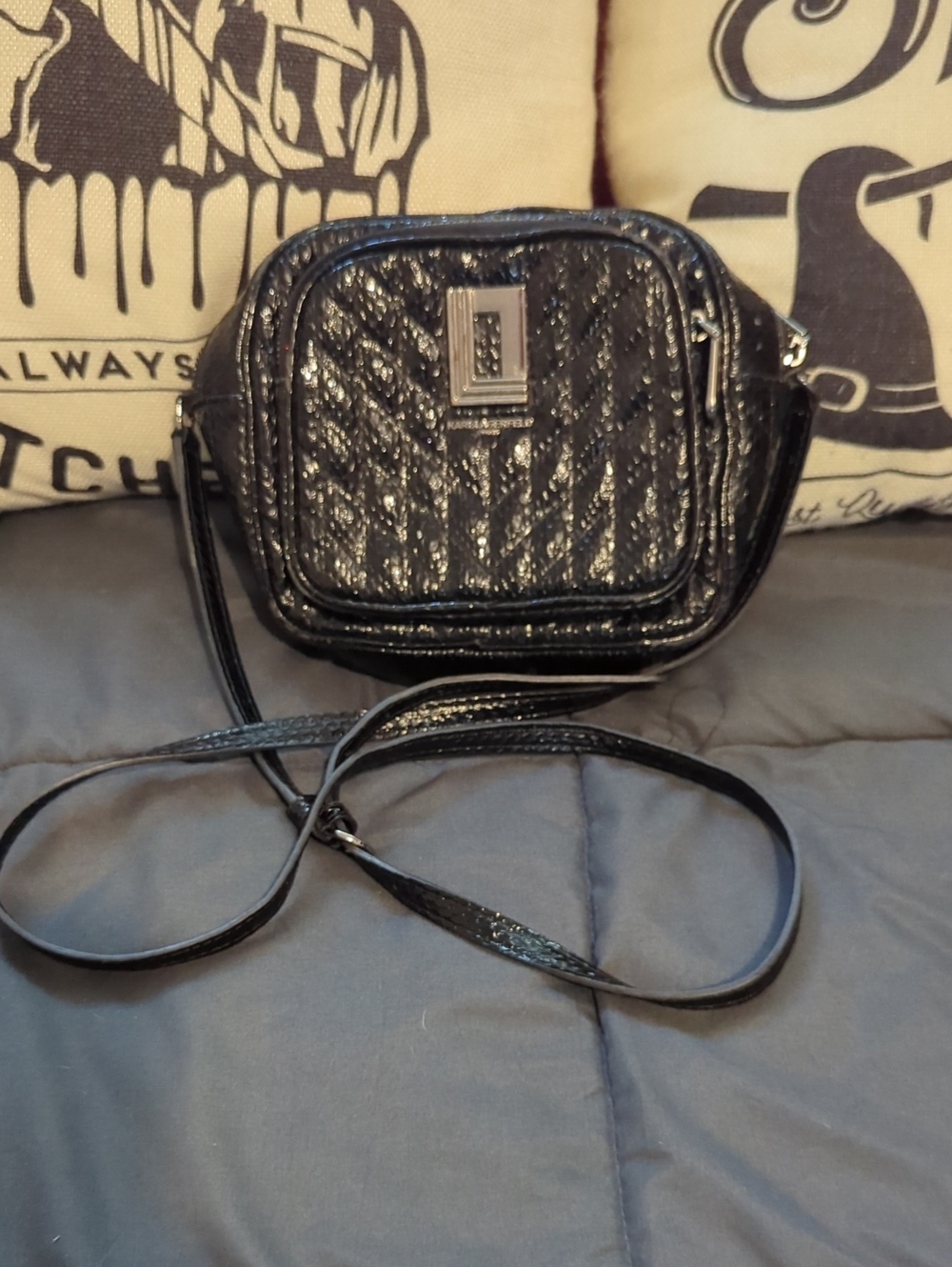 Karl Lagerfeld Snakeskin Quilted Black Leather Crossbody Bag - Cute!